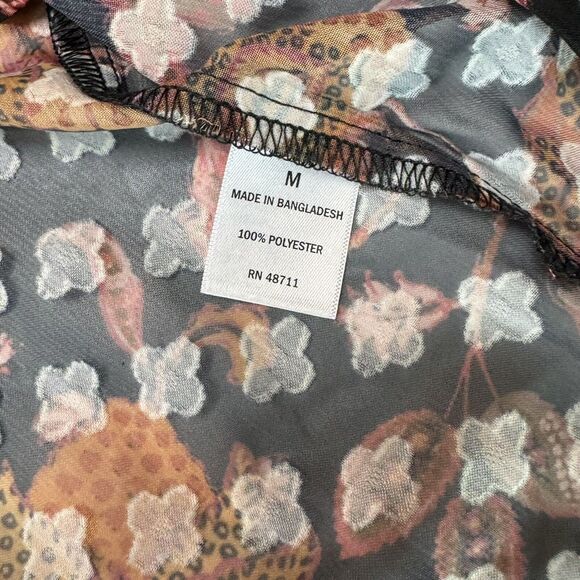 Ophelia Roe Semi Sheer Floral Blouse Women’s M Black Orange Button Front - Picture 7 of 9
